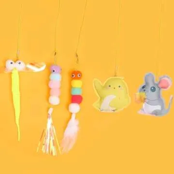 Kalimdor Interactive Cat Feather Toys 5pack,Retractable Teaser Toy,Hanging Interactive Toys for Indoor Cats Kitten Play Chase Exercise, Kitten Mental Exercise Toys