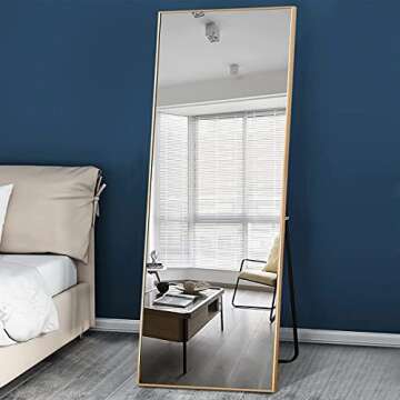 Full Length Mirror, Large Rectangle Mirror Full Length, Full Body Mirror for Bedroom, Dressing Mirror, Floor Mirror Aluminum Alloy Frame, 65"x22" Body Mirror, Standing Mirror,Gold Mirror