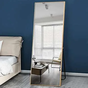 Full Length Mirror, Large Rectangle Mirror Full Length, Full Body Mirror for Bedroom, Dressing Mirror, Floor Mirror Aluminum Alloy Frame, 65"x22" Body Mirror, Standing Mirror,Gold Mirror