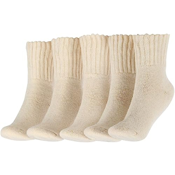 BenSorts Women Warm Solid Socks Ladies Thick Warm Cozy Crew Socks for Female Beige 5 Pairs