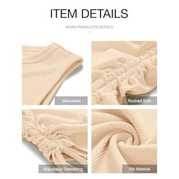 BTFBM Women Sleeveless Bodycon Ruched Short Dress Side Drawstring Solid Crew Neck Casual Summer Tank Shirt Mini Dresses (Beige, X-Large)