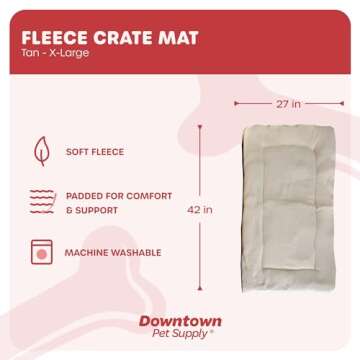Downtown Pet Supply - Dog Crate Mat - Comfort Dog Bed or Cat Bed - Soft Fleece Nap Mat - Easy Maintenance, Machine Washable Dog Bed - Tan - 42 in x 27 in - Extra Large Dog Bed