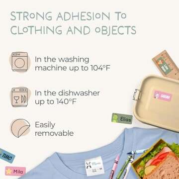 melu kids® Name Labels for Kids, Clothing & Items (60), Custom Daycare Labels and School, Waterproo...