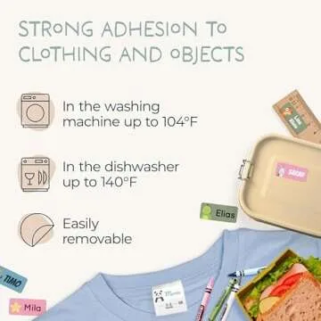 melu kids® Name Labels for Kids, Clothing & Items (60), Custom Daycare Labels and School, Waterproo...