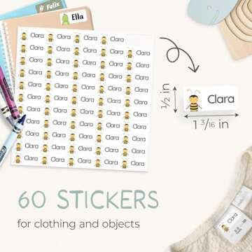 melu kids® Name Labels for Kids, Clothing & Items (60), Custom Daycare Labels and School, Waterproof & Personalized Name Tag Stickers (1.2” x 0.5”) - White