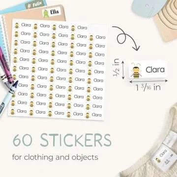 melu kids® Name Labels for Kids, Clothing & Items (60), Custom Daycare Labels and School, Waterproof & Personalized Name Tag Stickers (1.2” x 0.5”) - White