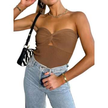 ANRABESS Womens Tube Tops Strapless Cut Out Twist Knot Front Bandeau Ribbed Knit Y2K Tank Corset Tops Teens Preppy Clothes X-Small Caramel