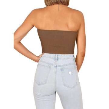 ANRABESS Womens Tube Tops Strapless Cut Out Twist Knot Front Bandeau Ribbed Knit Y2K Tank Corset Tops Teens Preppy Clothes X-Small Caramel