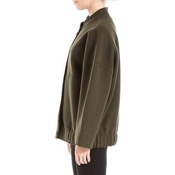 Max Studio Green Brush Knit Bomber Jacket for Women