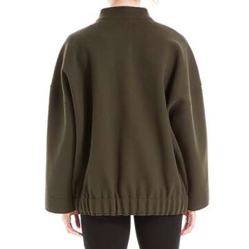 Max Studio Green Brush Knit Bomber Jacket for Women