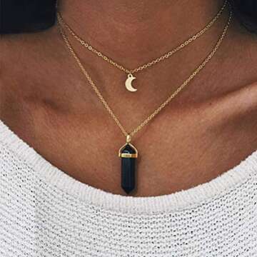 Yunison Healing Crystal Stone Moon Choker Necklace Witch Jewelry for Women