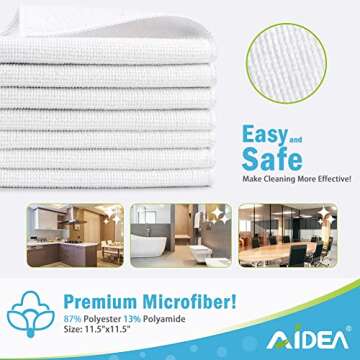 AIDEA White Microfiber Cleaning Cloths 24PK, Absorbent Cleaning Rags for Housekeeping, Lint Free, Sc...