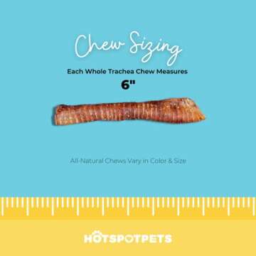 hotspot pets Premium 6'' Beef Trachea for Dogs Large - All Natural Long Lasting Dog Chews Rich in Glucosamine & Chondroitin 100% Beef Chews Single Ingredient Grass Fed Dog Treats - (8 Count)