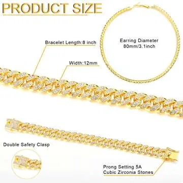 Batiyeer Cuban Link Necklace Bracelet Earrings Set for Women