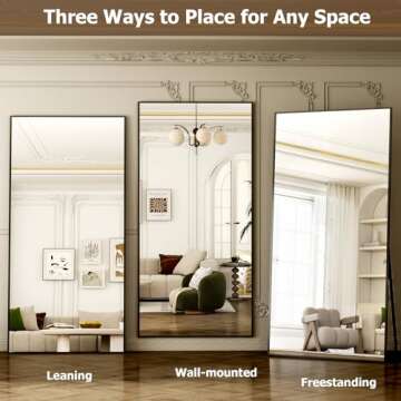 GLSLAND-38 x 77" Rectangular Full Length Mirror - Large Floor Mirrors Aluminum Alloy Frame Full Body Dressing Mirror for Bedroom, Living Room,Black