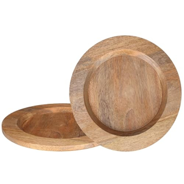 Alpha Living Home Wood Serving Charger Plates - Dinnerware Round Rustic Thanksgiving Centerpiece Tab...