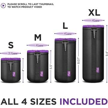 Altura Photo (4 Pack) Thick Protective Neoprene Pouch Set for DSLR Camera Lens (Canon, Nikon, Pentax...