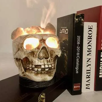 3D White Gray Grey Black Himalayan Salt Lamp Lights, Tatoo Halloween Skull Carved Statue Lamp Night Light with Himalayan Gray White Salt Chunks, Dimmer Switch Control with 1 Salt Candle Holder