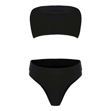 Misassy Womens Sexy High Waisted Bikini 2 Piece Bandeau Swimsuit Top Cheeky Bottoms Set,Black,Small