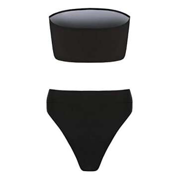 Misassy Womens Sexy High Waisted Bikini 2 Piece Bandeau Swimsuit Top Cheeky Bottoms Set,Black,Small