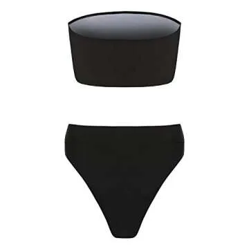 Misassy Womens Sexy High Waisted Bikini 2 Piece Bandeau Swimsuit Top Cheeky Bottoms Set,Black,Small