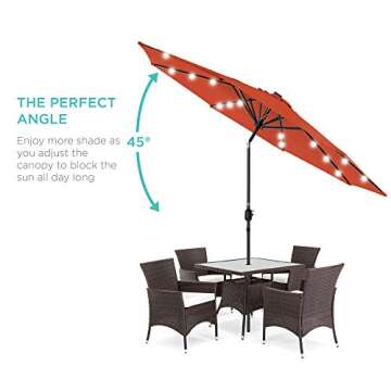 Best Choice Products 10ft Solar Polyester LED Lighted Patio Umbrella w/Tilt Adjustment and UV-Resistant Fabric - Rust