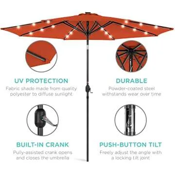 Best Choice Products 10ft Solar Polyester LED Lighted Patio Umbrella w/Tilt Adjustment and UV-Resistant Fabric - Rust