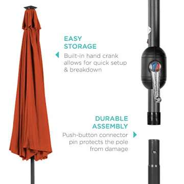 Best Choice Products 10ft Solar Polyester LED Lighted Patio Umbrella w/Tilt Adjustment and UV-Resistant Fabric - Rust