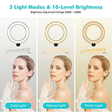 viozon 3-in-1 Selfie Desktop Live Stand, Height Adjustable/Overhead, 8" LED Ring Light, Compatible with 3.5-13" Tablet& Phone, Suitable for YouTube/Tiktok/Recording/Streaming/Online Meeting-B