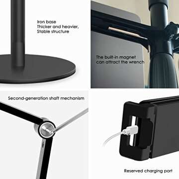 viozon 3-in-1 Selfie Desktop Live Stand, Height Adjustable/Overhead, 8" LED Ring Light, Compatible with 3.5-13" Tablet& Phone, Suitable for YouTube/Tiktok/Recording/Streaming/Online Meeting-B