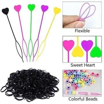Hair Beads Set for Girls - Includes 200 Hair Beads, Quick Beader, Ponytail Balls, Rubber Bands, and Rat Tail Comb