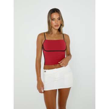 Trendy Queen Womens Camisole Tube Tops with Adjustable Spaghetti Strap Cute Summer Going Out Crop Tops 2025 Red L