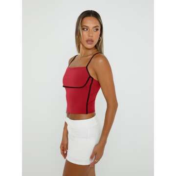 Trendy Queen Womens Camisole Tube Tops with Adjustable Spaghetti Strap Cute Summer Going Out Crop Tops 2025 Red L