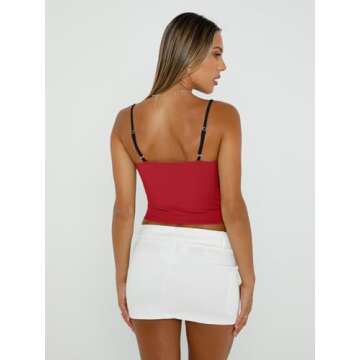 Trendy Queen Womens Camisole Tube Tops with Adjustable Spaghetti Strap Cute Summer Going Out Crop Tops 2025 Red L