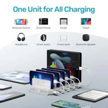 Unitek Multi Charging Station, 10-Port USB Charger for Multiple Device with SmartIC Tech and Adjustable Dividers, Organizer Stand Compatible with iPad, Tablet, Kindle, iPhone