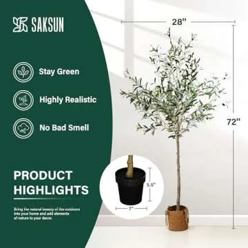 Olive Trees Artificial Indoor 6FT: Fake Tree with Realistic Wood Trunk and Natural Fruits - Faux Olive Tree for Home Office Living Room Garden Floor