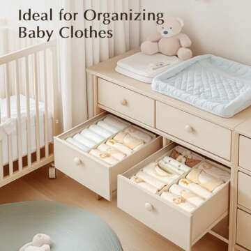 DIMJ Drawer Organizers - Set of 8 Fabric Closet Organizers and Storage, Dresser Drawer Dividers for Baby Clothes, Socks, Belt, Tie (Beige)