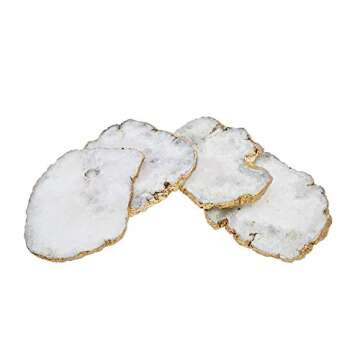 Godinger White Quartz Coasters Brass Edge, Set of 4