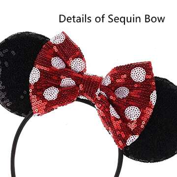 JIAHANG Polka Dot Mic Mouse Ear Headband Hair Bow Headband, Sequin Bow Festival Fashion Hairband Amu...