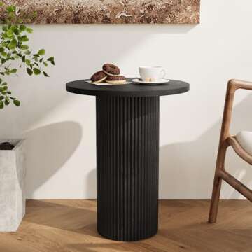 Apicizon 17.7'' Round Fluted Side Table，Pedestal End Table with Fluted Base Design, Modern Small Round Accent Table for Living Room, Bedroom, Entryway, Circle Nightstands, Wood Drink Table, Black