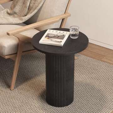 Apicizon 17.7'' Round Fluted Side Table，Pedestal End Table with Fluted Base Design, Modern Small Round Accent Table for Living Room, Bedroom, Entryway, Circle Nightstands, Wood Drink Table, Black