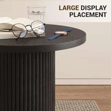 Apicizon 17.7'' Round Fluted Side Table，Pedestal End Table with Fluted Base Design, Modern Small Round Accent Table for Living Room, Bedroom, Entryway, Circle Nightstands, Wood Drink Table, Black