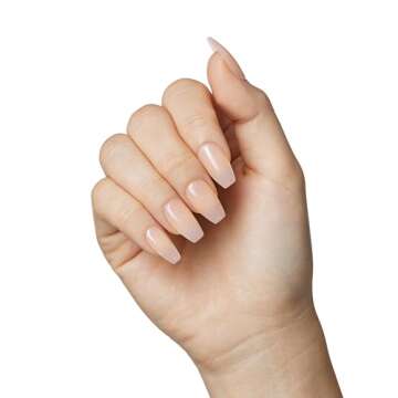 KISS Bare but Better, Press-On Nails, Nail glue included, 'Embrace It', Light Nude, Medium Size, Coffin Shape, Includes 28 Nails, 2G Glue, 1 Manicure Stick, 1 Mini File