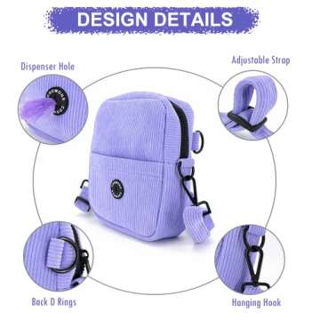 COOWONE Dog Treat Pouch,Velvet Dog Training Pouch Bag Built-in Poop Bag Dispenser | Large Capacity Pet Treat Training Bag for Treats, Kibbles, Pet Toys (lightpurple)