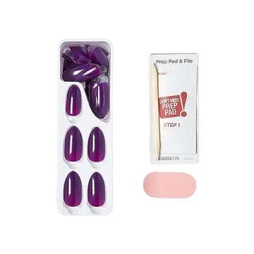 KISS imPRESS Color Press-On Manicure Halloween, Solid Purple, Medium Length, Almond Shape, PureFit Technology, Chip Proof, Smudge Proof, Waterproof, Nail File, Manicure Stick & 30 Fake Nails