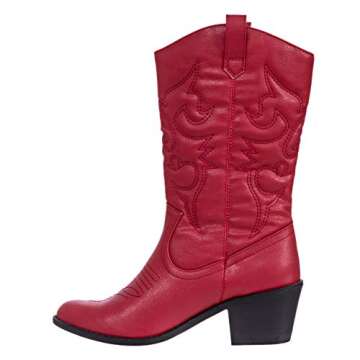 Charles Albert Womens Boot Embroidered Modern Western Cowboy, Red (8) Cowboy_Style_Red_8