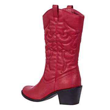 Charles Albert Womens Boot Embroidered Modern Western Cowboy, Red (8) Cowboy_Style_Red_8