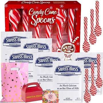 Hot Cocoa Chocolate With Marshmallow & Peppermint Candy Cane Spoons Gift Set | Muchai Treat Bag Box ...