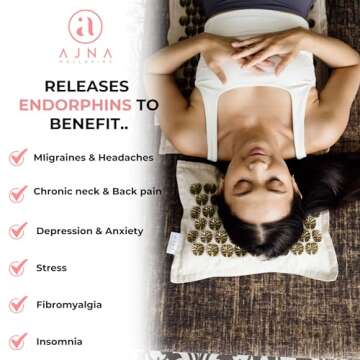 Ajna Acupressure Mat and Pillow Set - Natural Organic Linen Cotton Acupuncture Mat & Bag - Back Pain Relief, Neck Pain Relief, Stress Reliever, Reflexology, Sciatica, Trigger Point Therapy - Eco Luxe