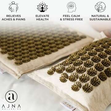 Ajna Acupressure Mat and Pillow Set - Natural Organic Linen Cotton Acupuncture Mat & Bag - Back Pain Relief, Neck Pain Relief, Stress Reliever, Reflexology, Sciatica, Trigger Point Therapy - Eco Luxe